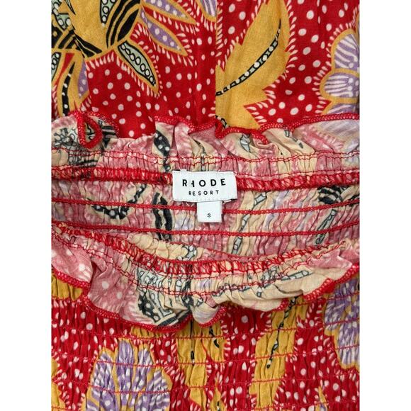 EUC Rhode Resort Eva Smocked Floral Puff Sleeve Maxi Cotton Red Dress Size Small - Picture 7 of 8